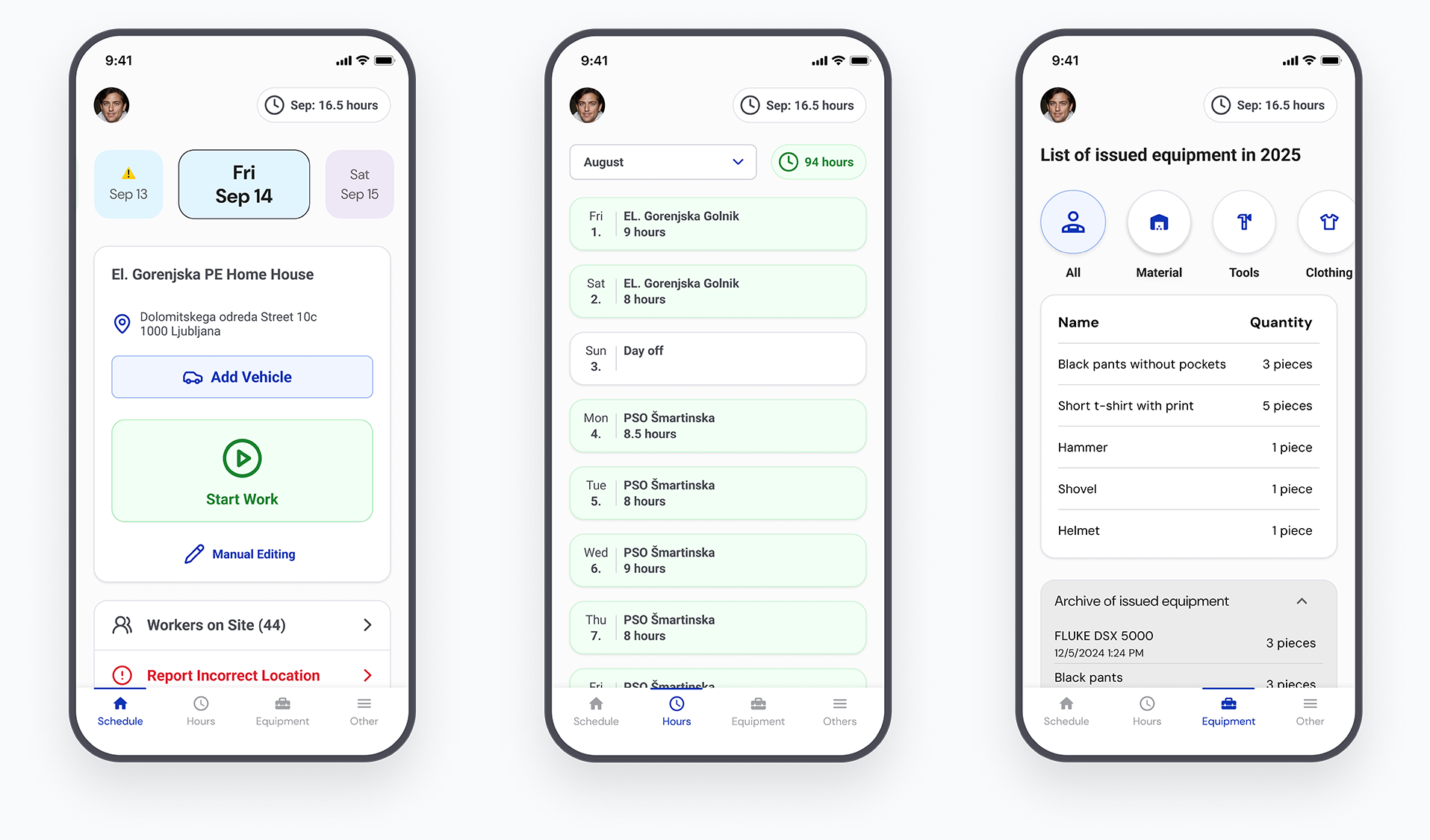 RelayPlan mobile app time registration screen