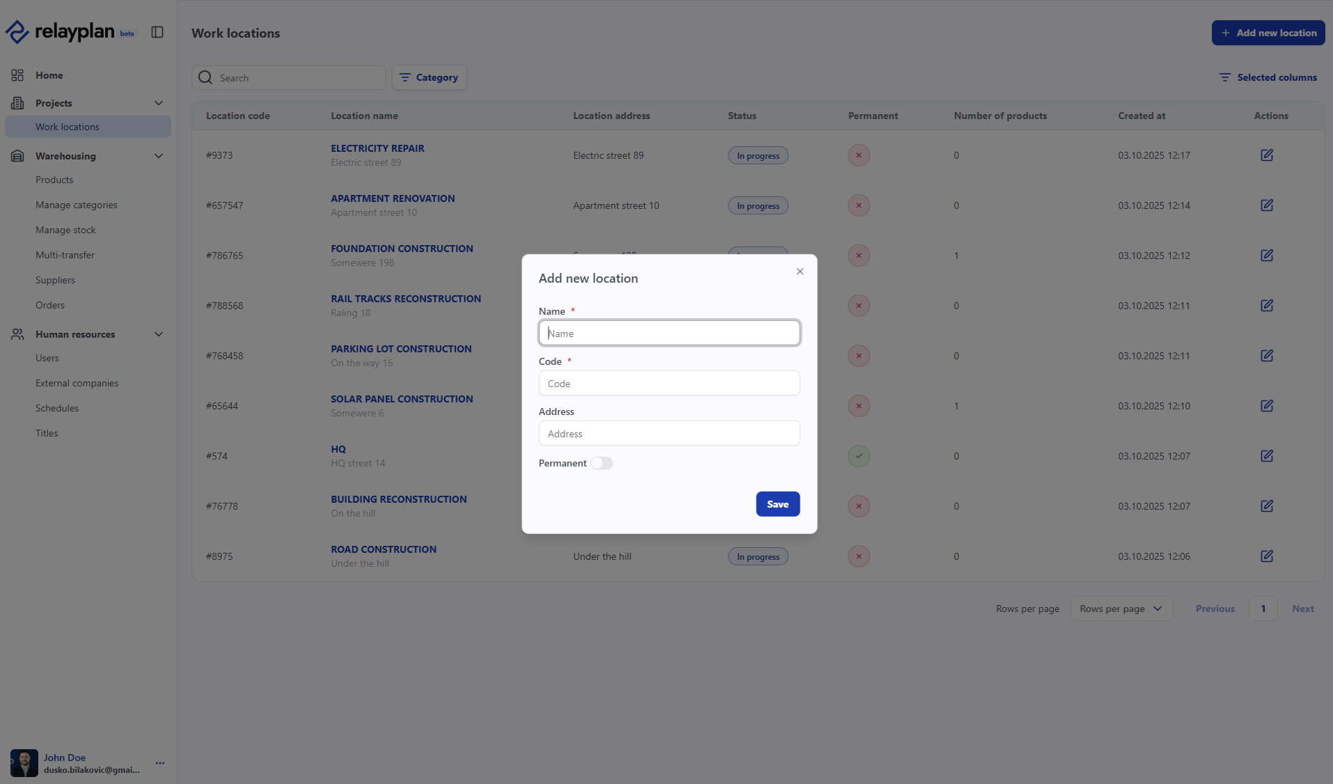 Create cost center form in RelayPlan