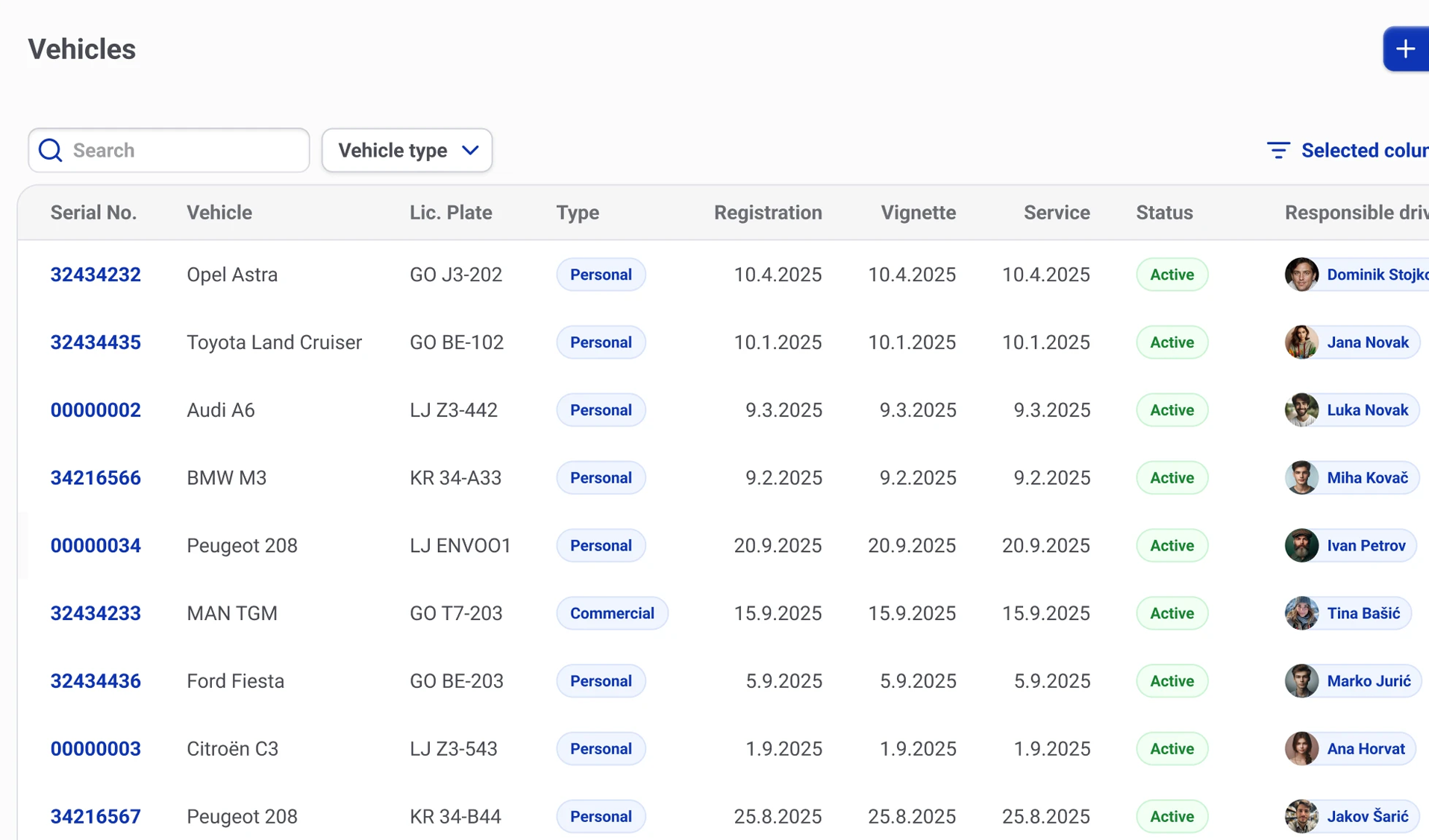 New vehicle form in RelayPlan