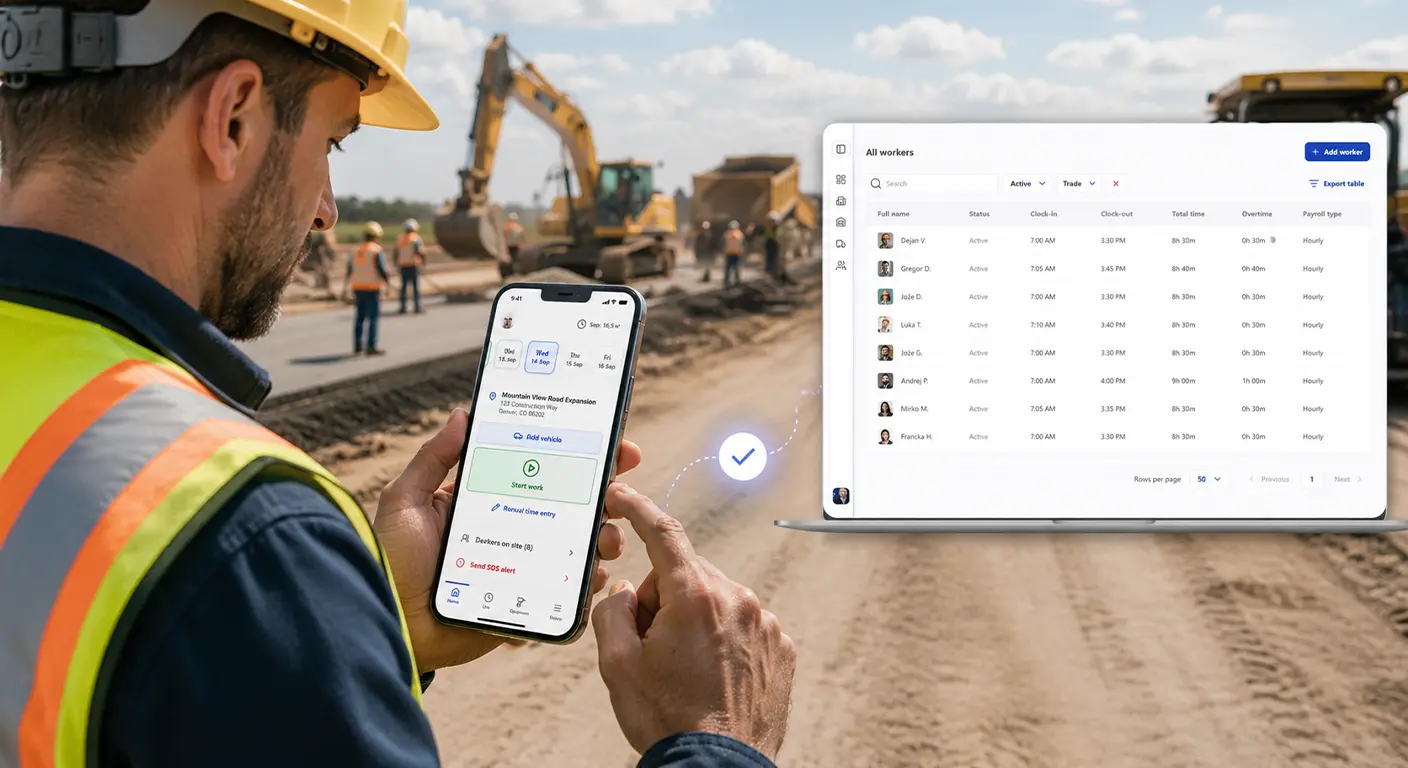 Construction team recording working hours in the field